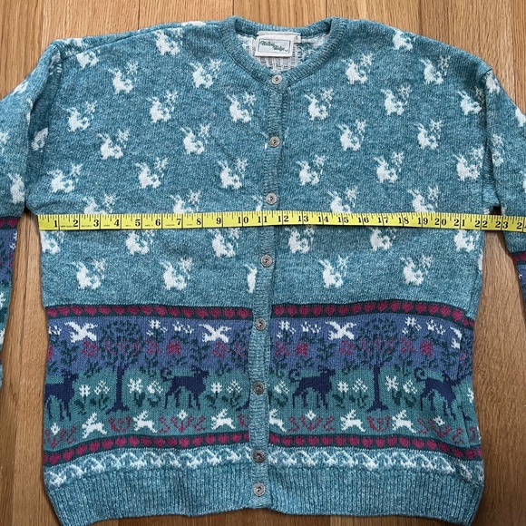Vintage Willow Ridge Blue Fair Isle Forest Theme Cardigan - Picture 8 of 9
